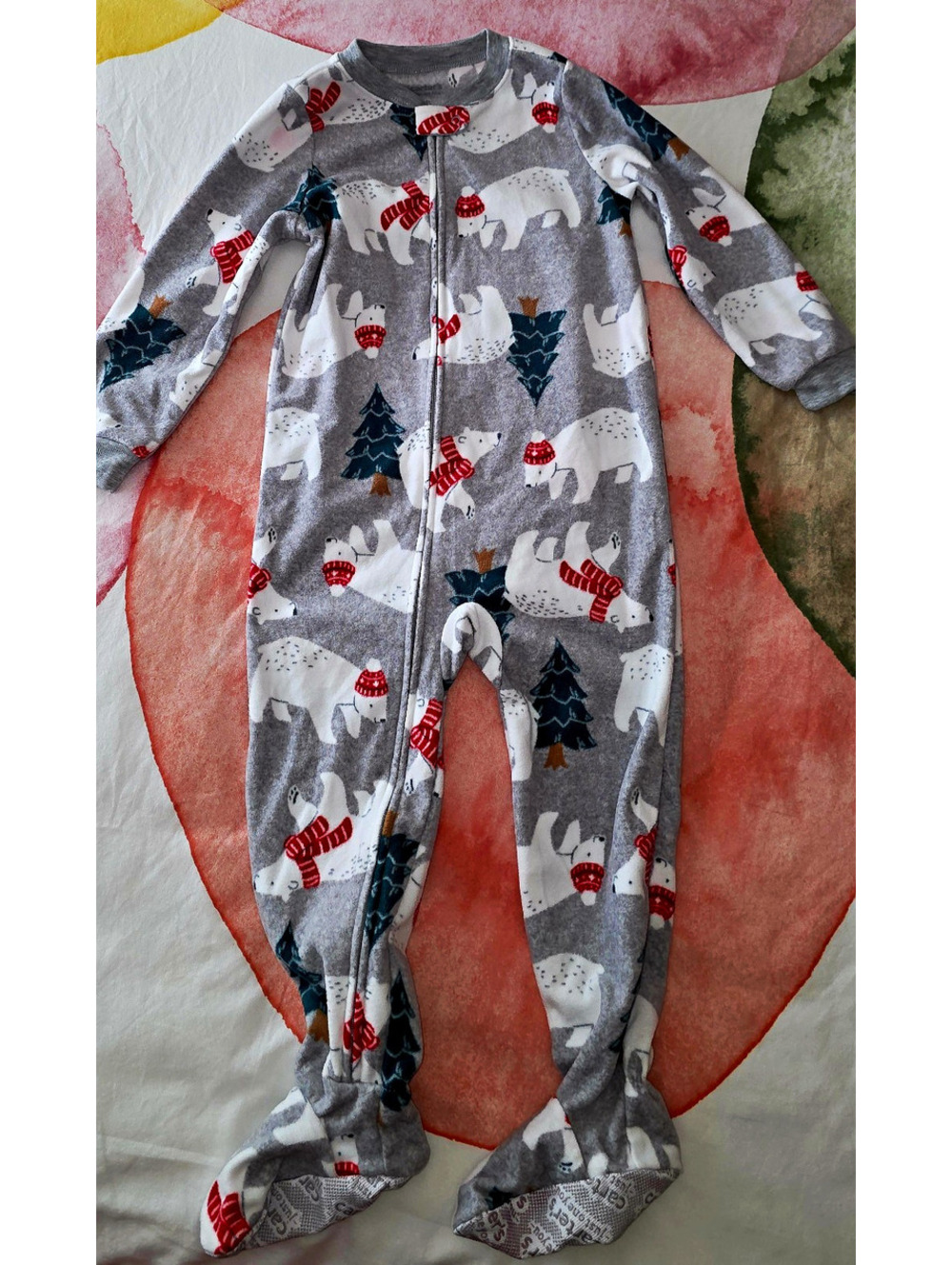 Carter's Just One You Boys 4T Gray Footed Fleece Zip Polar Bear One Piece